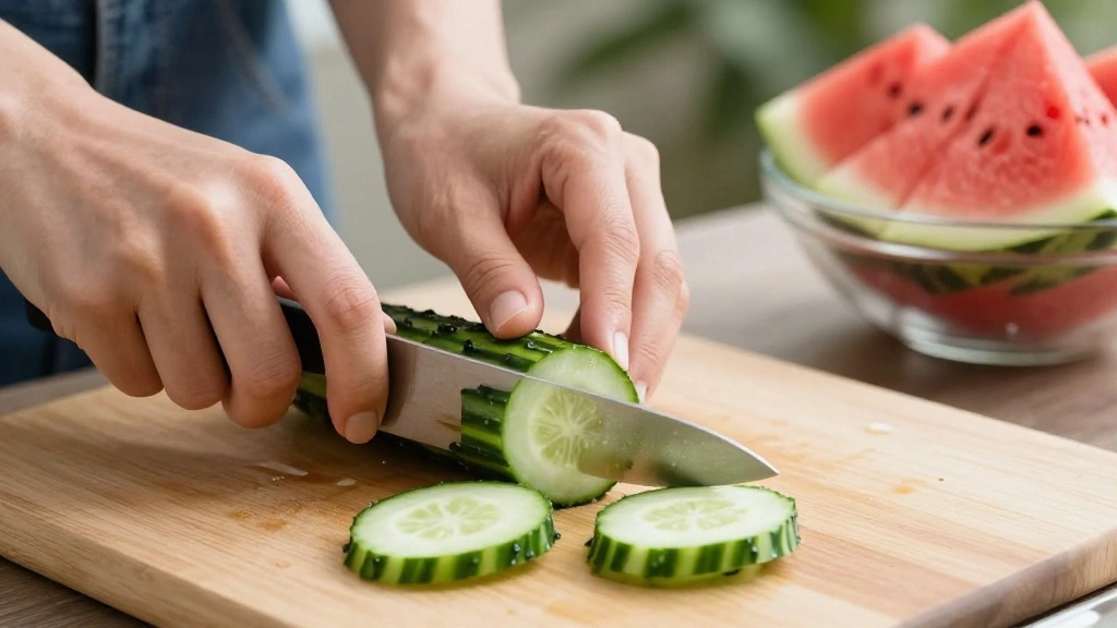 Chilling Summer Watermelon Feta Salad: Refreshing and Perfect for Picnics - Step 3: Slice the Cucumber 1
