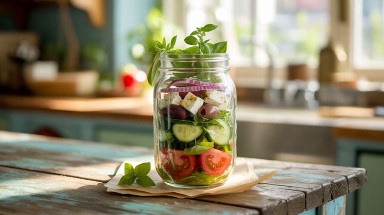 Mason Jar Greek Salad Recipe – Fresh & Easy Meal Prep